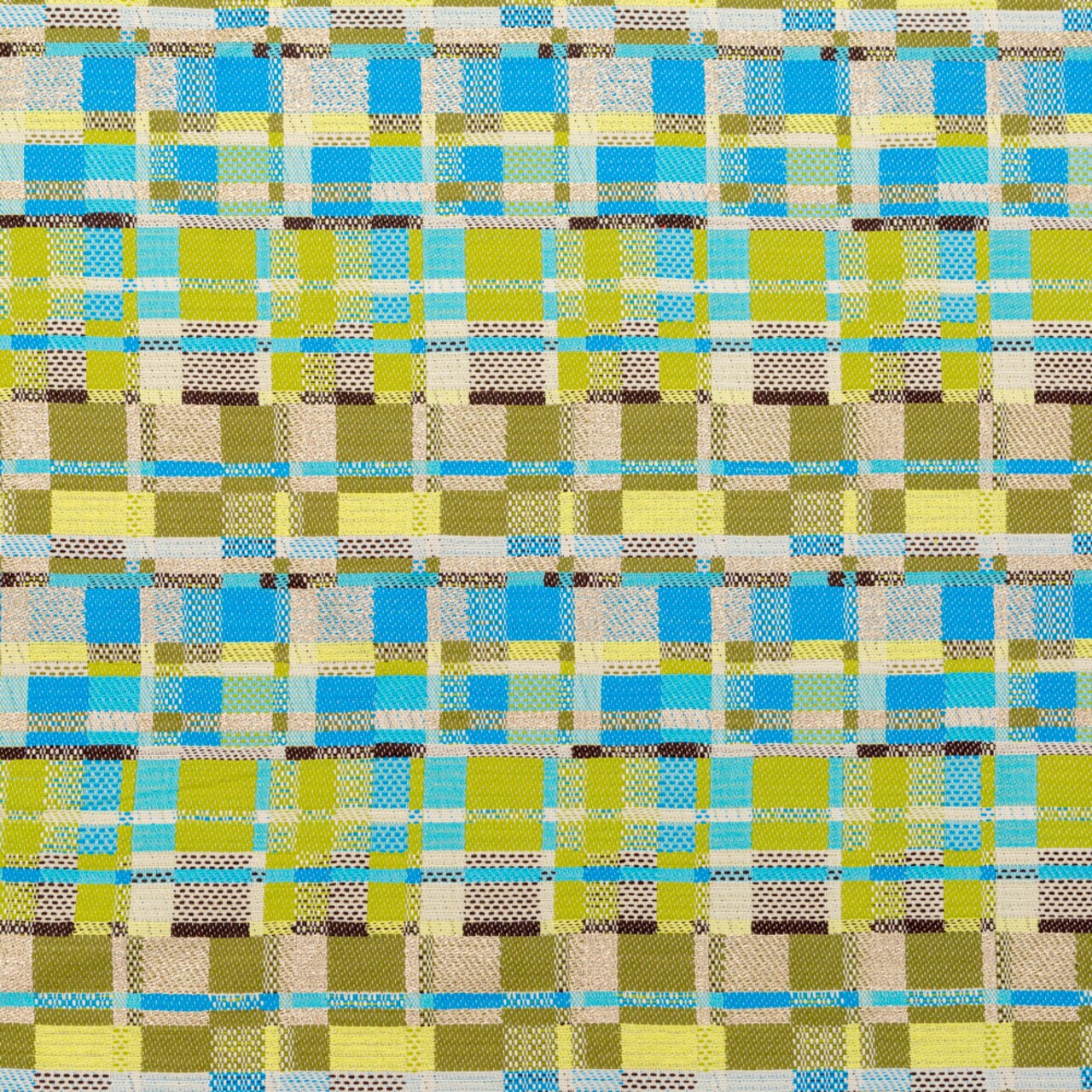 1 Yard Blue Green and Metallic Silver Color-Blocked Tweed Fabric